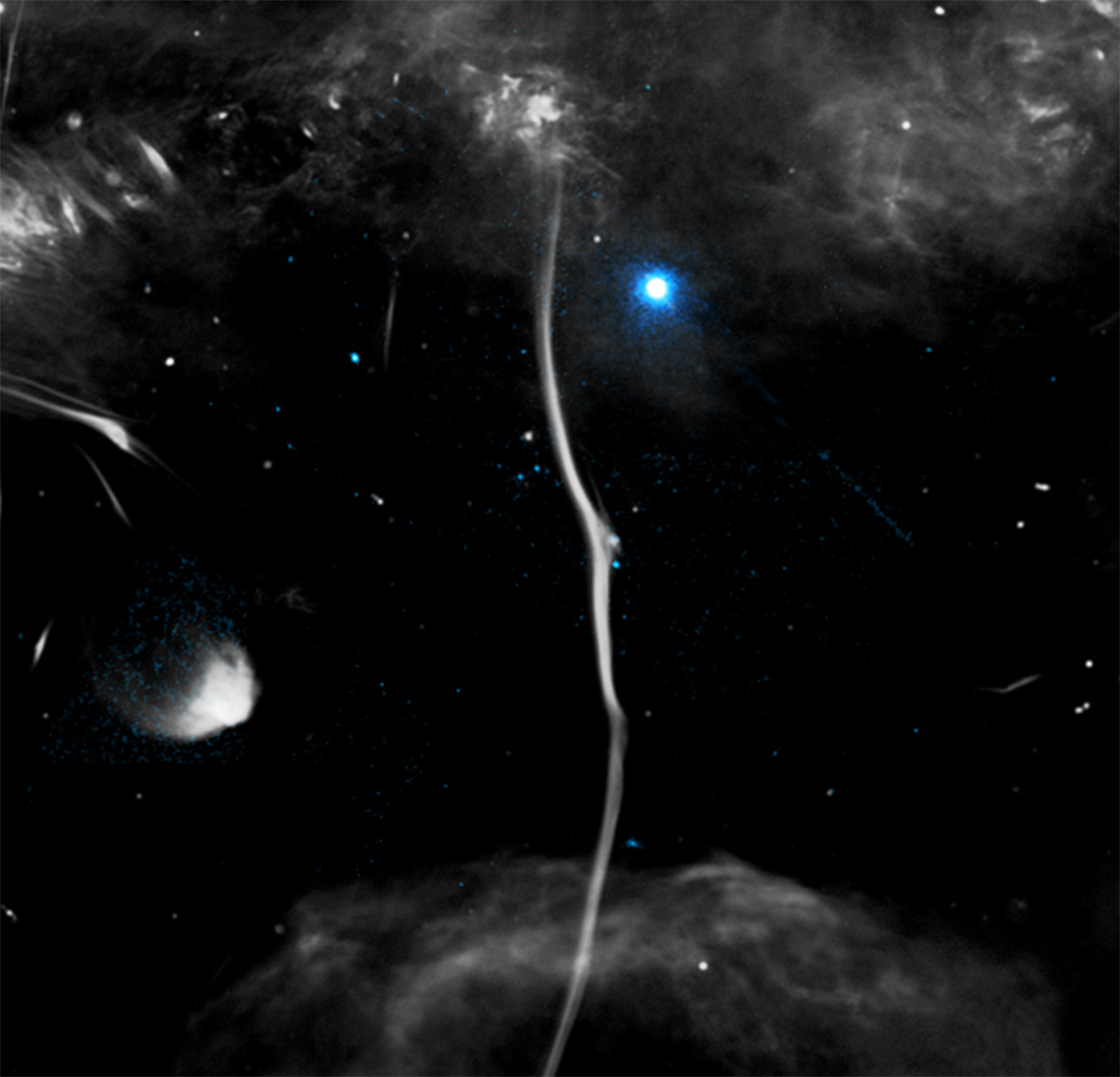 "Cosmic snake" filament, disrupted by the presence of a pulsar. "Cosmic snake" filament, disrupted by the presence of a pulsar.